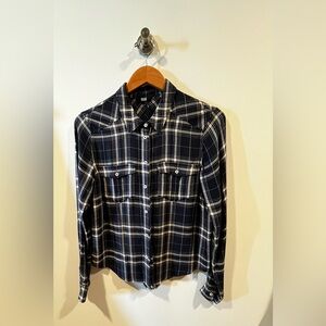 PAIGE Navy and White Plaid shirt